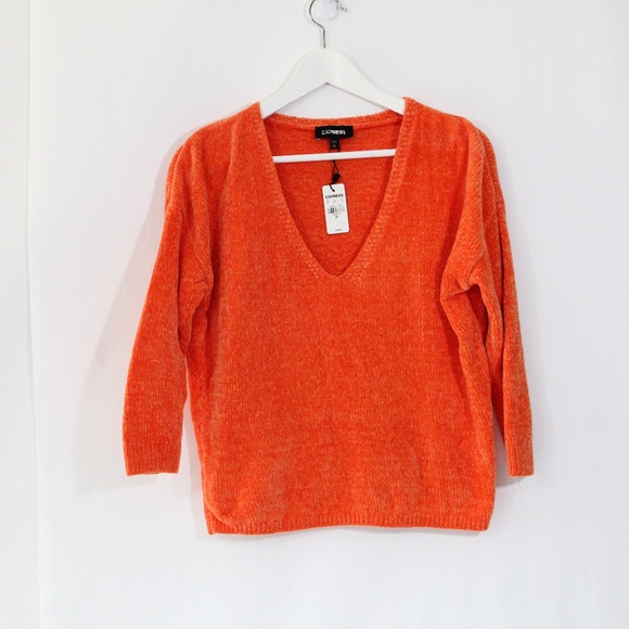 Express Chenille Sweater NEW Women Top Deep V Neck XS soft cozy - Picture 4 of 8